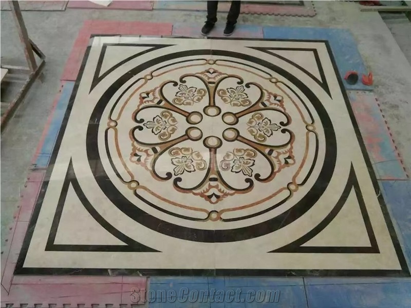 Luxury Lobby Floor Stone Waterjet Pattern Marble Medallion