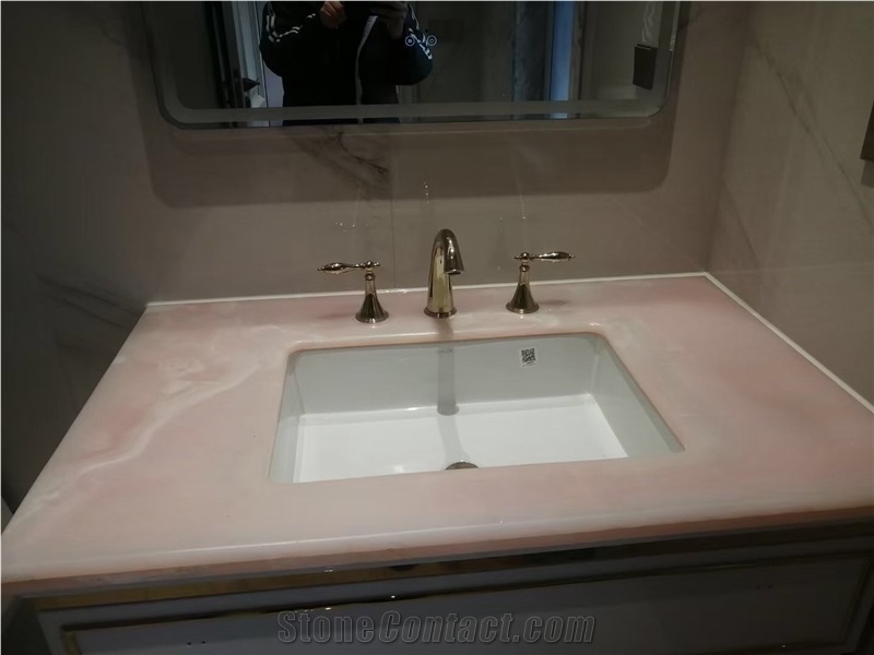 Luxury Stone Island Top Prefab Rose Pink Onyx Kitchen Top