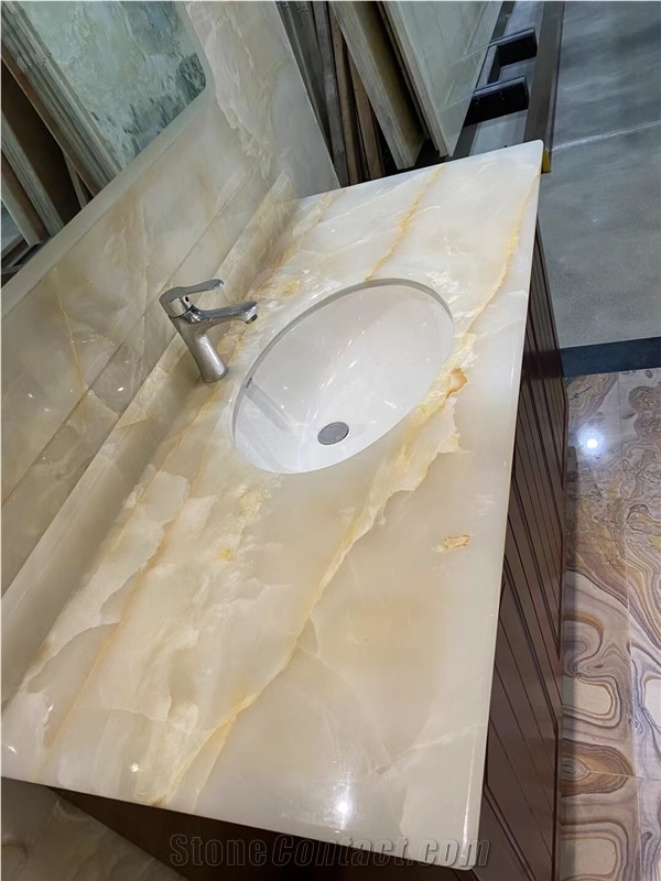 Luxury Stone Island Top Prefab Rose Pink Onyx Kitchen Top