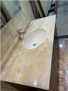 Luxury Stone Island Top Prefab Rose Pink Onyx Kitchen Top