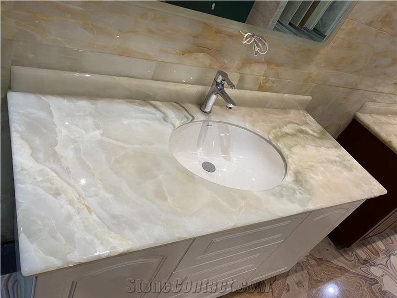 Luxury Stone Island Top Prefab Rose Pink Onyx Kitchen Top