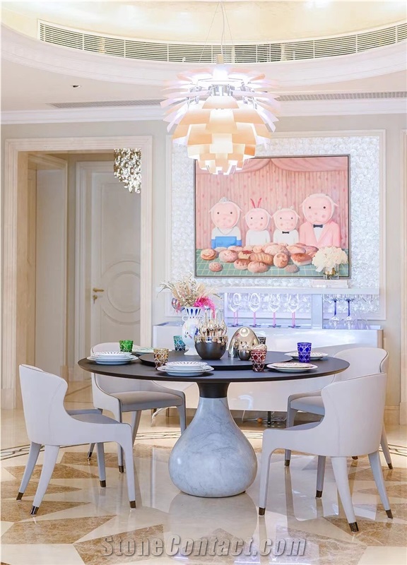 Marble Inlay Cafe Table Tops White Beauty Stone Dining Table