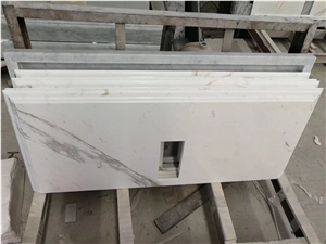 Prefab Stone Hotel Bath Top Marble Volakas Ogee Vanity Top