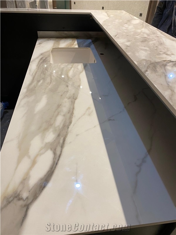 Prefab Stone Kitchen Island Tops Marble Calacatta Bench Top