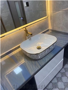 Residential Stone Bathroom Top Prefab Marble Noir Vanity Top