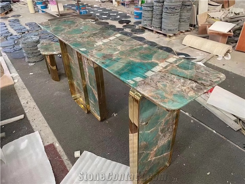 Stone Reception Office Desk Marble Calacatta Cafe Furniture