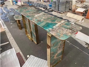 Stone Reception Office Desk Marble Calacatta Cafe Furniture