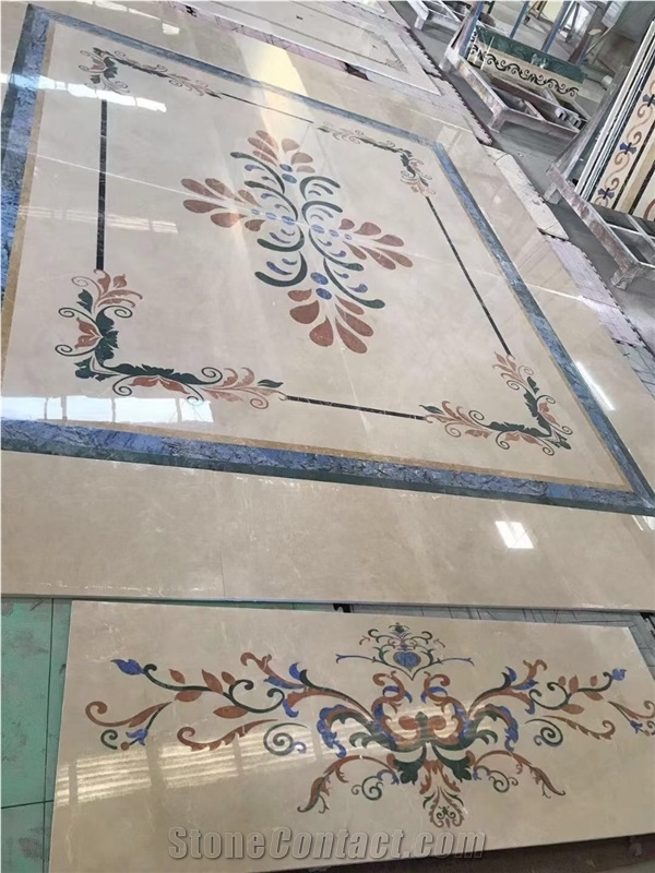 Stone Waterjet Medallion Marble Carpet Pattern For Lobby