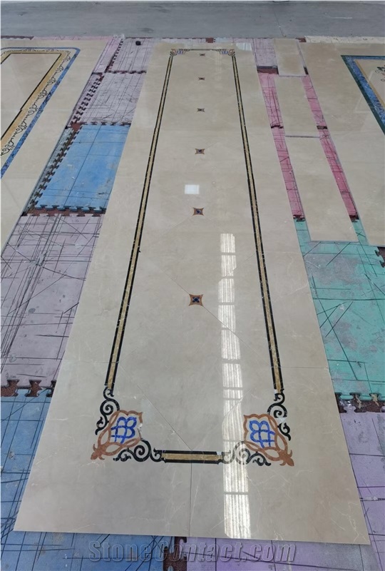 Stone Waterjet Medallion Marble Carpet Pattern For Lobby