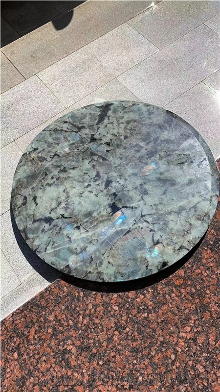 Waterjet Stone Restaurant Table Round Blue Lemurian Desk Top