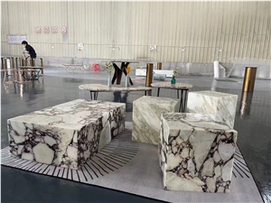 Waterjet Stone Restaurant Table Round Blue Lemurian Desk Top