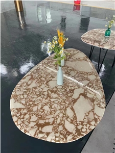 Waterjet Stone Restaurant Table Round Blue Lemurian Desk Top