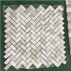 1X2 Calacatta Gold Marble In Herringbone Pattern Mosaic Tile