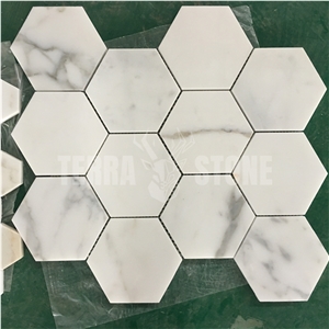 3" Big Hexagon Calacatta Marble Mosaic Tile For Backsplash