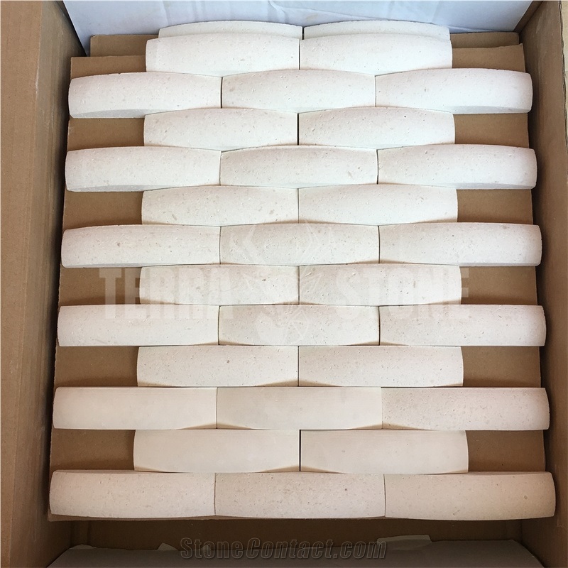Beige Limestone Subway Stone Mosaic 3D Tile