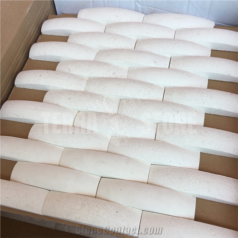 Beige Limestone Subway Stone Mosaic 3D Tile