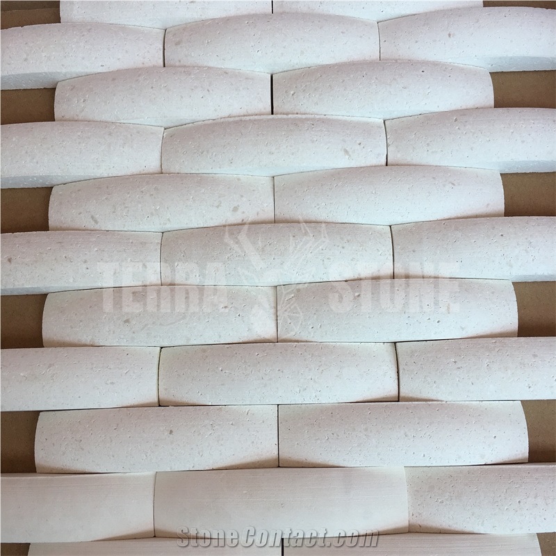 Beige Limestone Subway Stone Mosaic 3D Tile