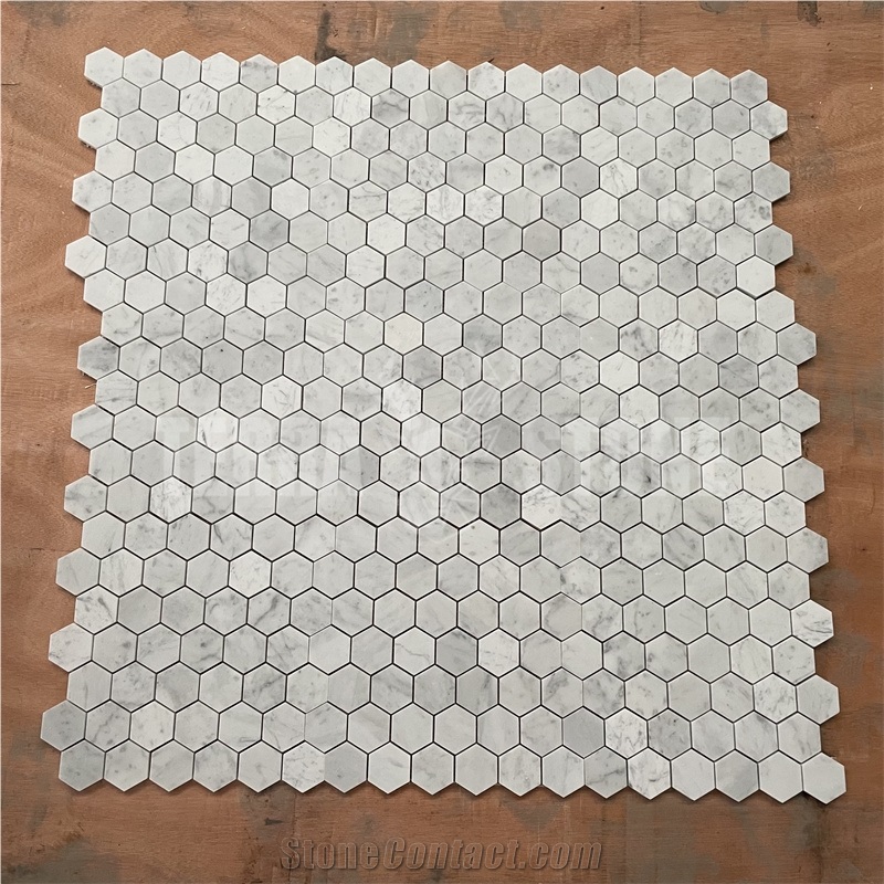 Bianco Carrara White Marble 2 Inch Hexagon Mosaic Floor Tile