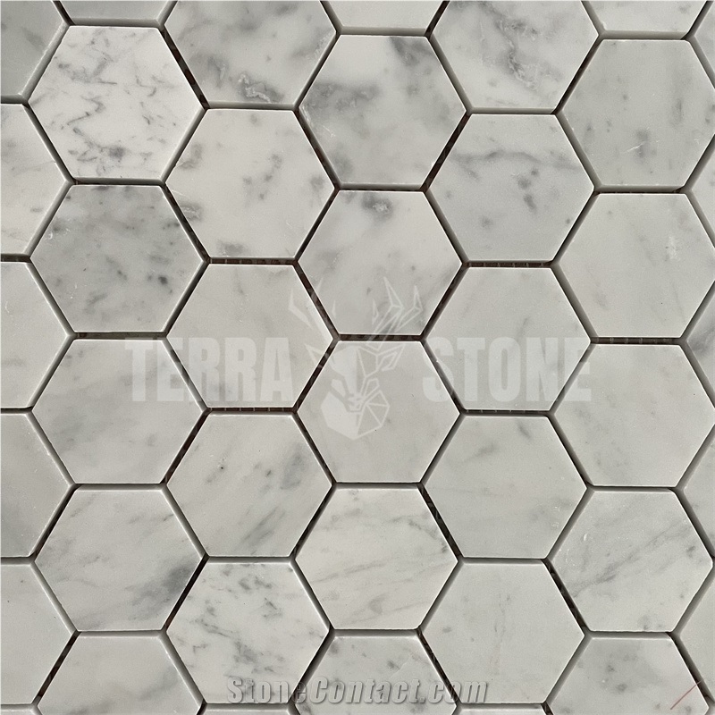 Bianco Carrara White Marble 2 Inch Hexagon Mosaic Floor Tile