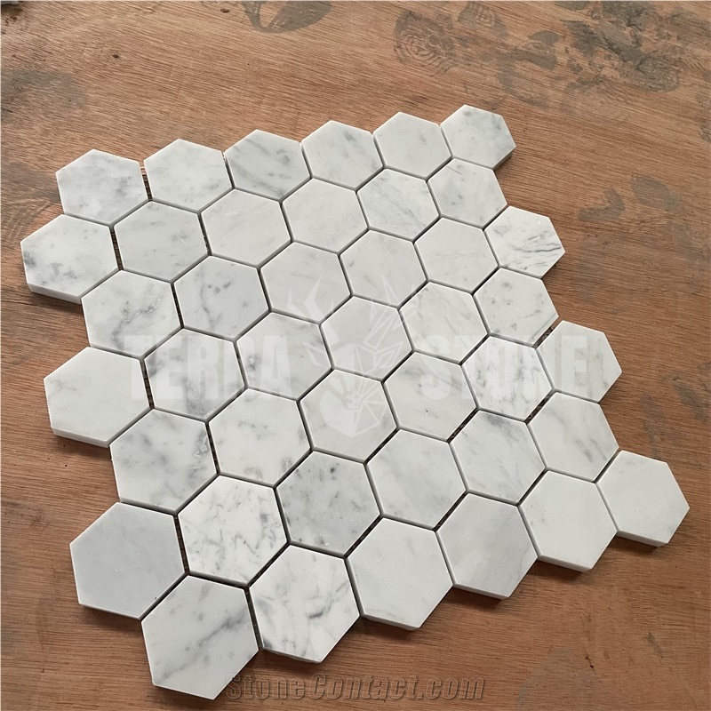 Bianco Carrara White Marble 2 Inch Hexagon Mosaic Floor Tile