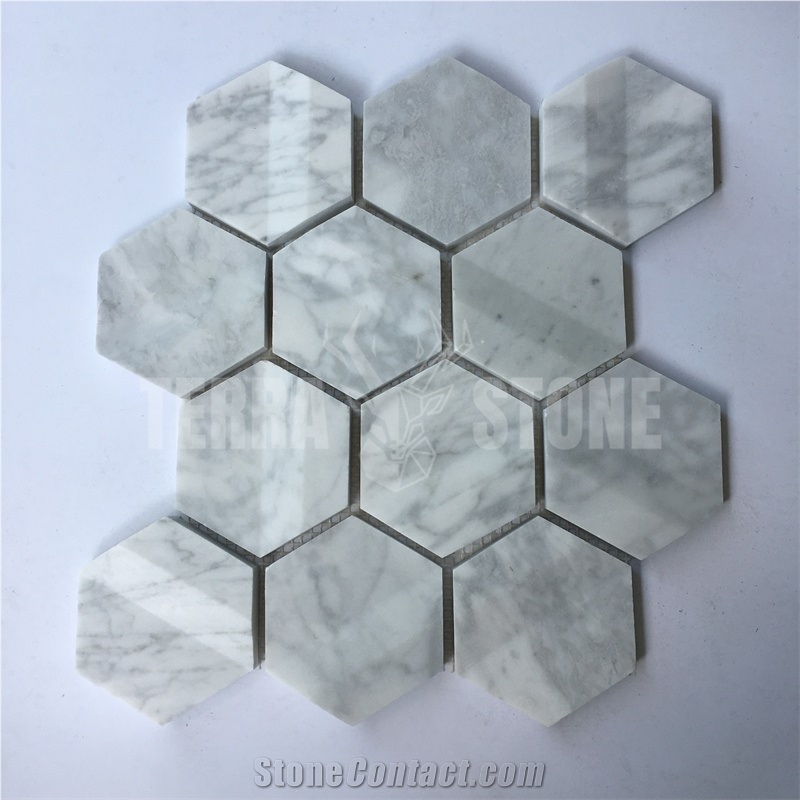 Bianco Carrara White Marble 3D Hexagon Mosaic Tile