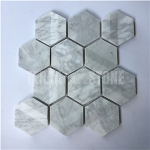 Bianco Carrara White Marble 3D Hexagon Mosaic Tile