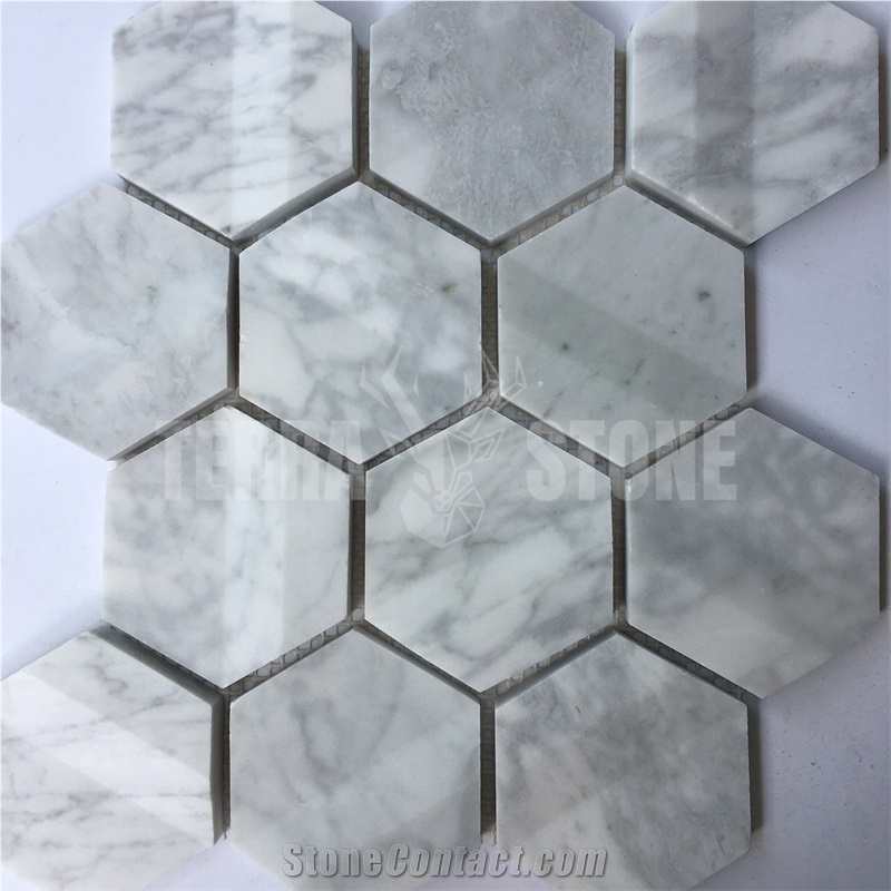 Bianco Carrara White Marble 3D Hexagon Mosaic Tile