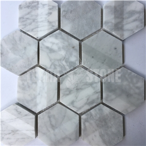 Bianco Carrara White Marble 3D Hexagon Mosaic Tile