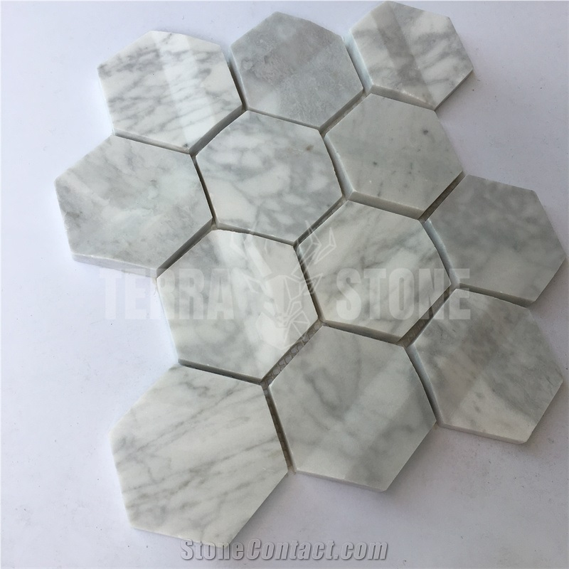 Bianco Carrara White Marble 3D Hexagon Mosaic Tile