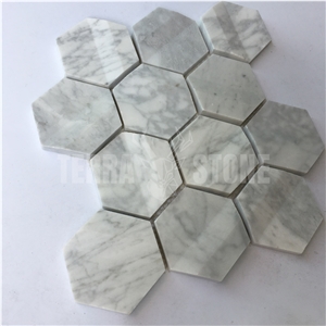 Bianco Carrara White Marble 3D Hexagon Mosaic Tile