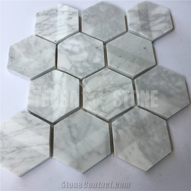 Bianco Carrara White Marble 3D Hexagon Mosaic Tile