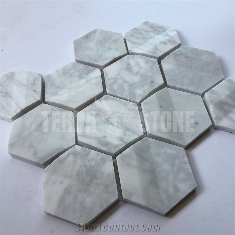 Bianco Carrara White Marble 3D Hexagon Mosaic Tile