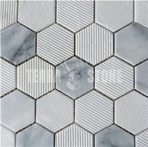 Bianco Carrara White Marble Hexagon Grooved Finish Mosaic