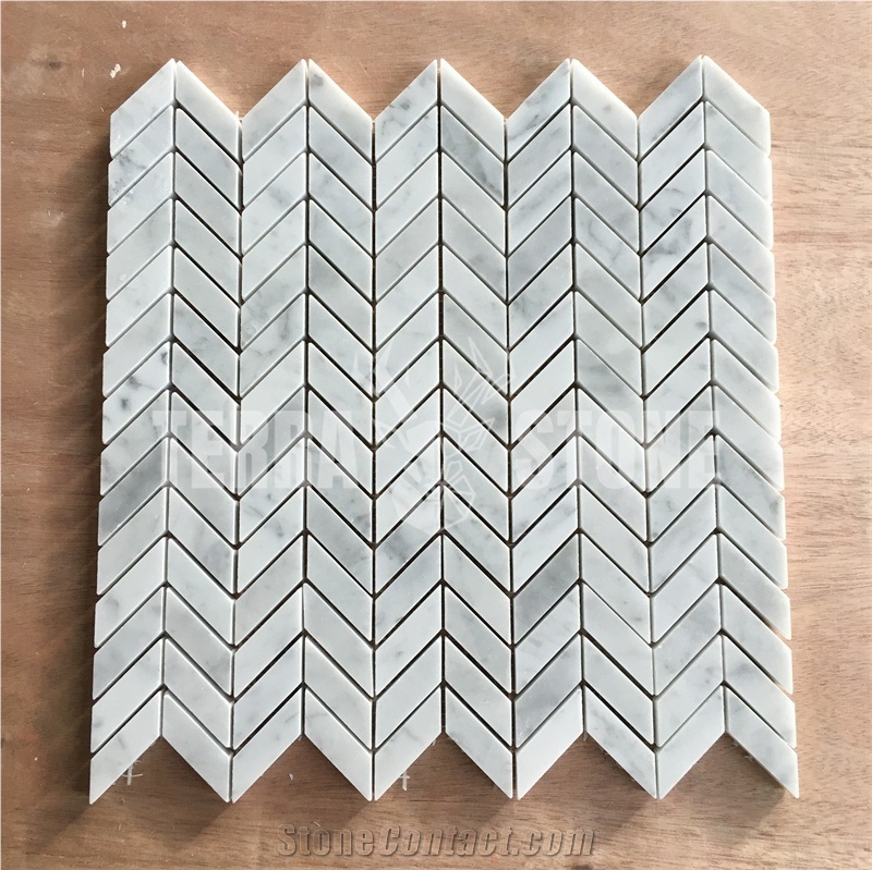 Bianco Carrara White Mini Chevron Mosaic Marble Wall Tile