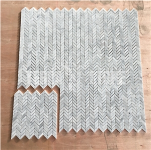 Bianco Carrara White Mini Chevron Mosaic Marble Wall Tile