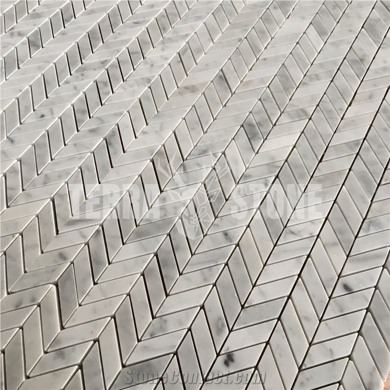 Bianco Carrara White Mini Chevron Mosaic Marble Wall Tile