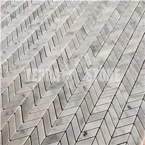 Bianco Carrara White Mini Chevron Mosaic Marble Wall Tile