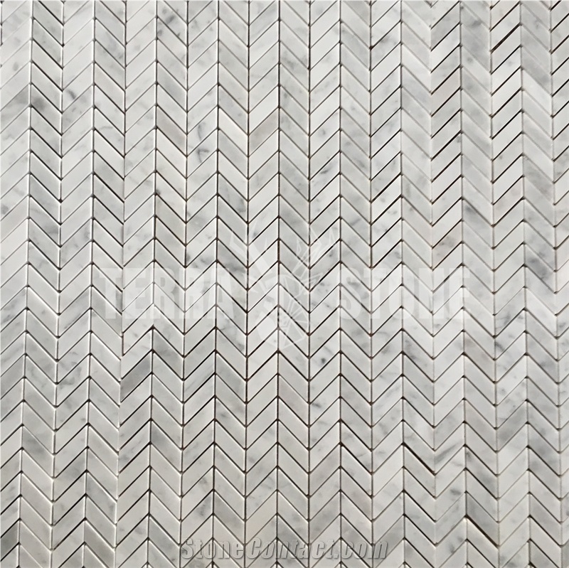 Bianco Carrara White Mini Chevron Mosaic Marble Wall Tile