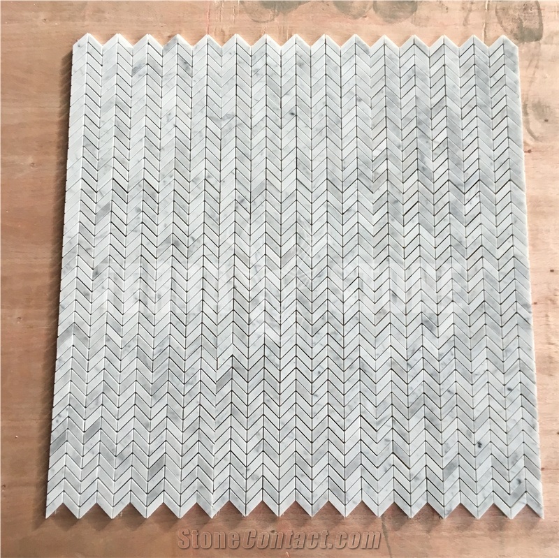 Bianco Carrara White Mini Chevron Mosaic Marble Wall Tile