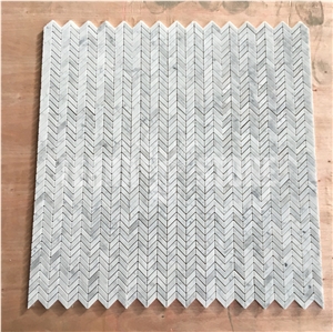 Bianco Carrara White Mini Chevron Mosaic Marble Wall Tile