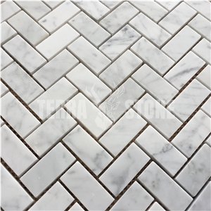 Bianco Carrara White Mosaic Marble 1X2 Herringbone Tile