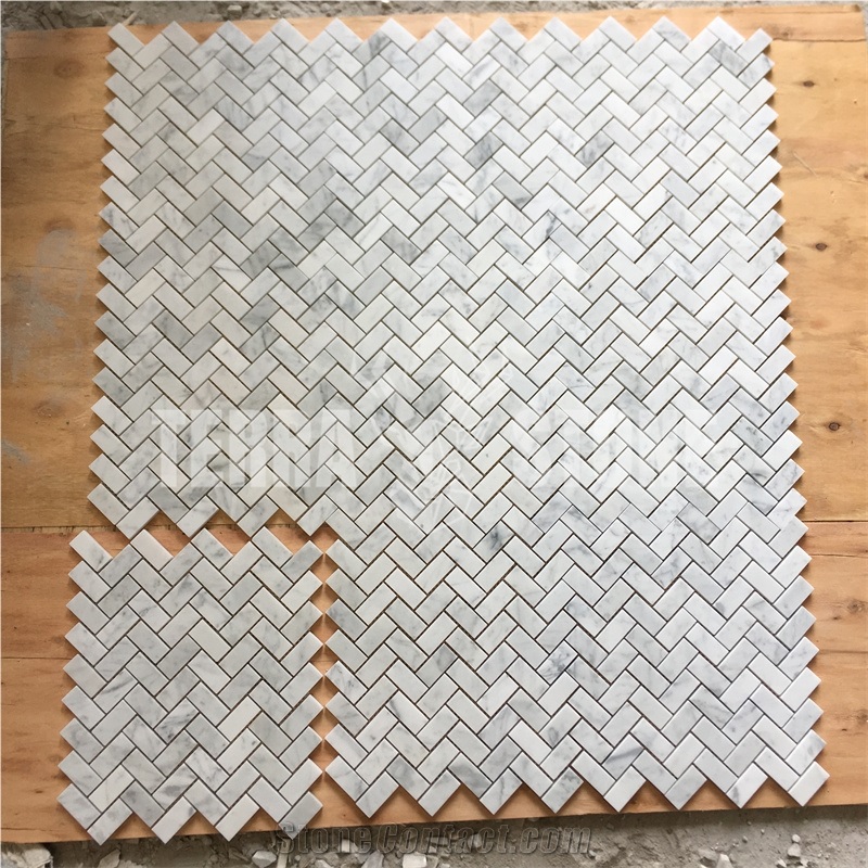 Bianco Carrara White Mosaic Marble 1X2 Herringbone Tile