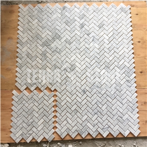 Bianco Carrara White Mosaic Marble 1X2 Herringbone Tile