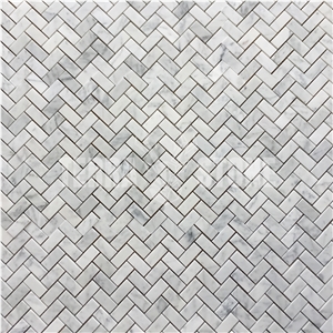 Bianco Carrara White Mosaic Marble 1X2 Herringbone Tile