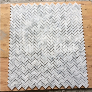 Bianco Carrara White Mosaic Marble 1X2 Herringbone Tile