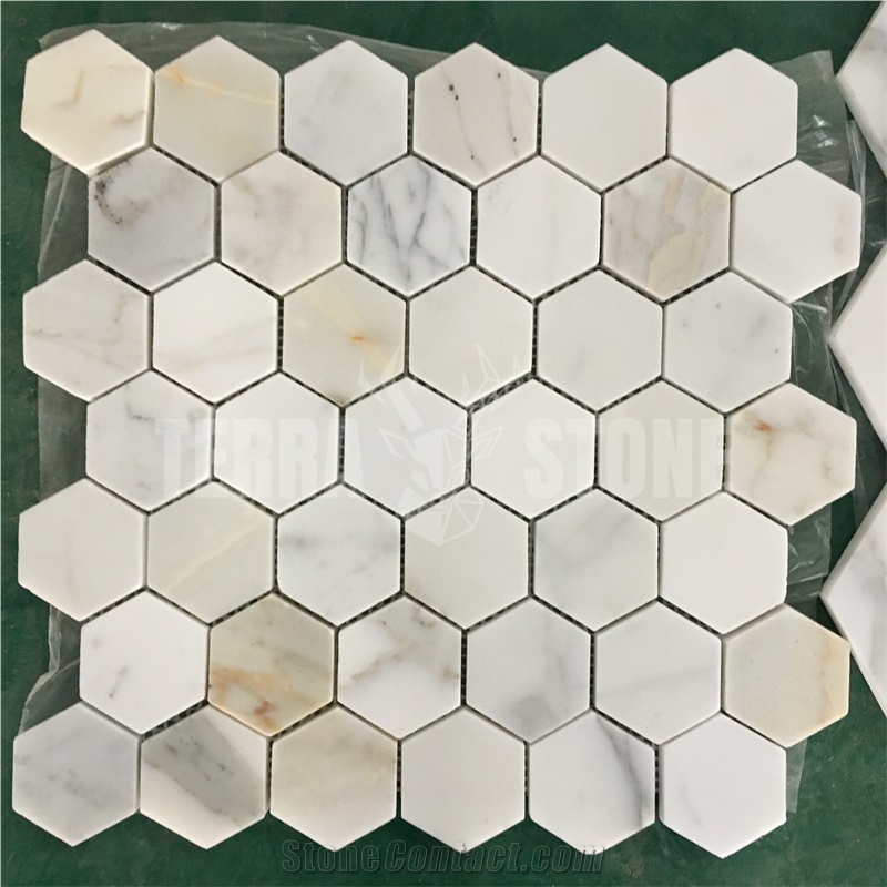 Calacatta Gold Mosaic Subway Brick Stone Wall Tile