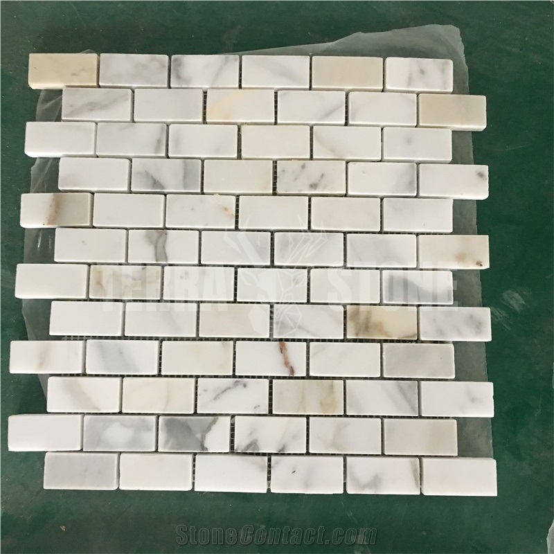 Calacatta Gold Mosaic Subway Brick Stone Wall Tile