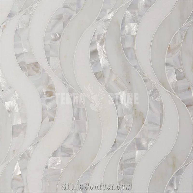CALACATTA MOTHER OF PEARL WATERJET MARBLE MOSAIC