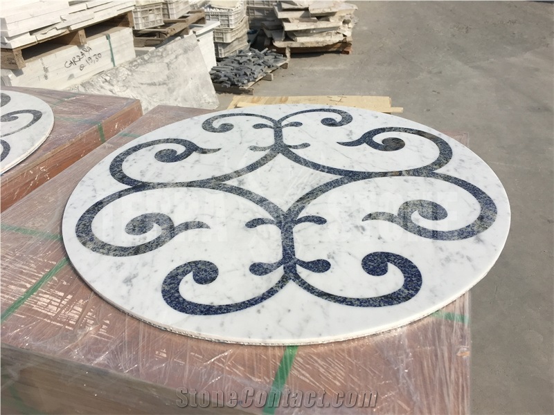 Carrara White And Blue Marble Waterjet Medallion Round
