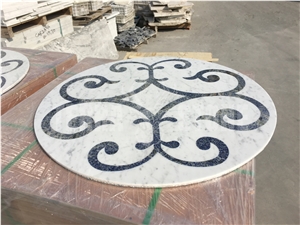 Carrara White And Blue Marble Waterjet Medallion Round